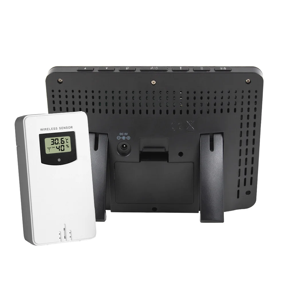 

1 Set Indoor Wireless Sensor Weather Clock Colour Screen Alarm Clock Humidity Temperature Monitor Max Min Record Dual Alarm