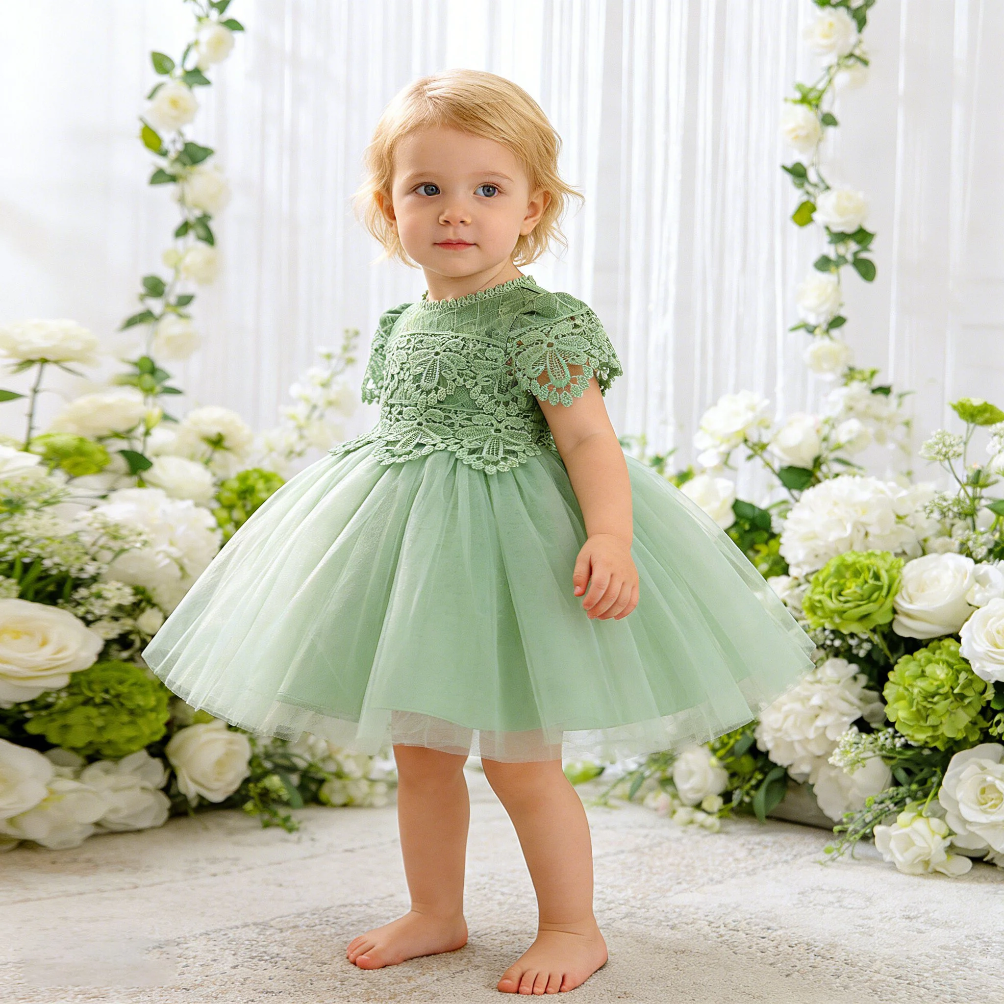 

Летнее платье для девочек на крестины, свадьбу, вечеринку, с цветочным узором, на 1-й день рождения, для принцесс, выпускное, из фатина, для подружек невесты