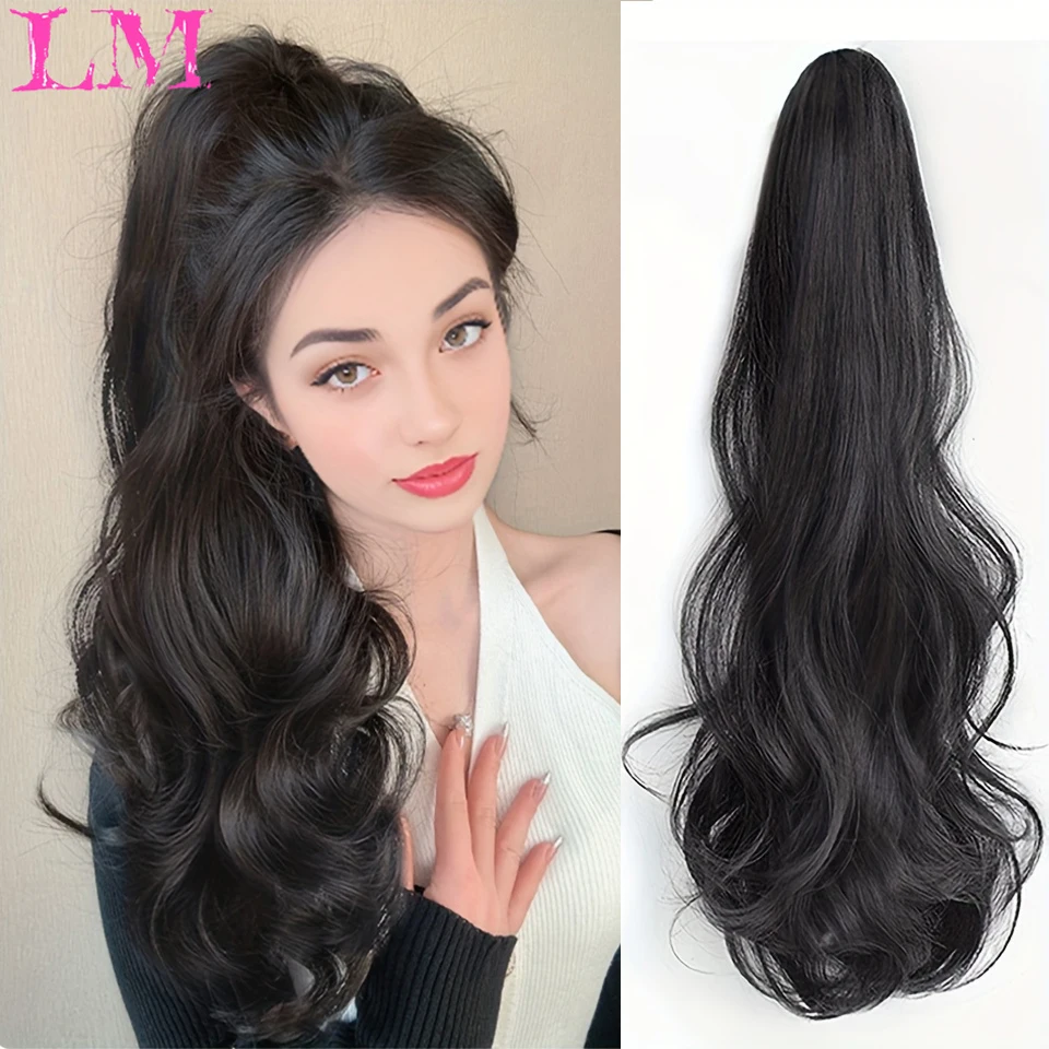 

LMSynthetic Long Straight Claw Clip On Ponytail Hair Extensions 24Inch Heat Resistant Pony Tail Hair piece For Women Daily Party