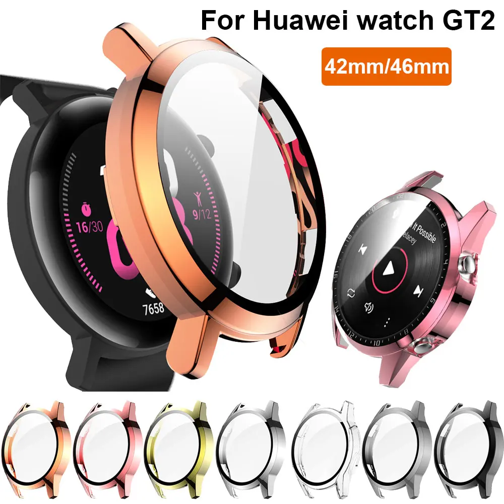 For Huawei Watch GT2 42mm 46mm PC Glass + Watch Case band Watch GT 2 Screen Protector Cover Bumper Protective Cases Accessories