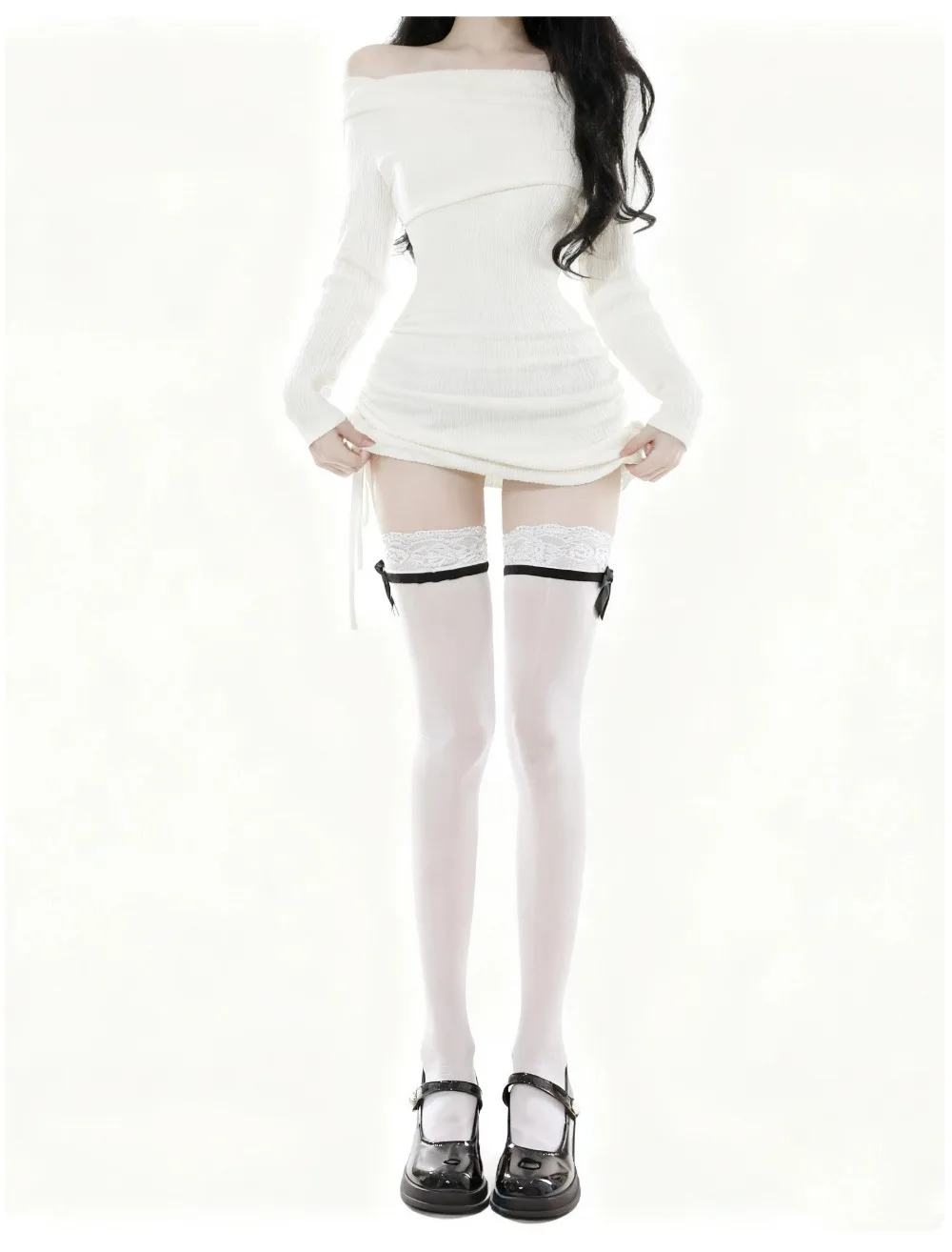 8D Ultra Sheer schwarze oberschenkelhohe Strümpfe mit Schleife, transparente Nylonstrümpfe für Damen, elegante Socken für den täglichen Gebrauch, Party, Cosplay, JK, Lolita – Detail 16