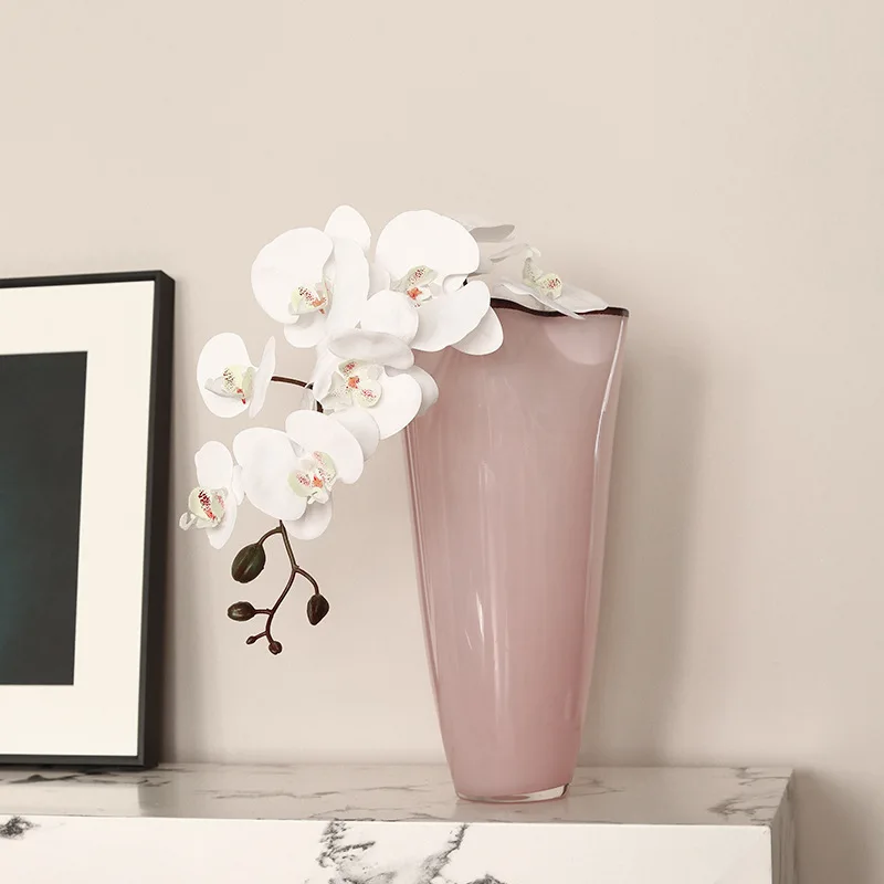 Vase Senior Feeling Soft Powder Glass Vase Ornaments Light Luxury High-end Living Room Desktop Decoration
