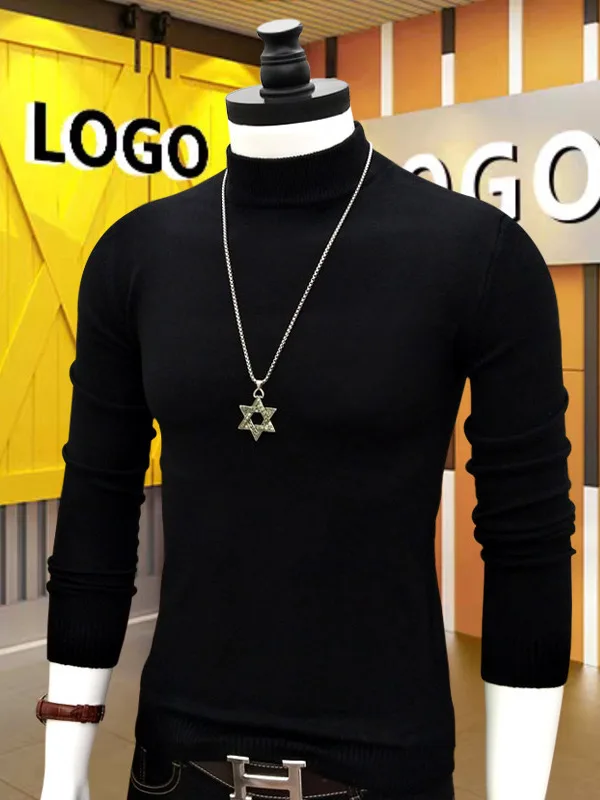 

Мужской приталенный вязаный свитер с высоким воротником, теплая внутренняя одежда, осень-зима, новинка 202, черный, универсальный, корейский, модный