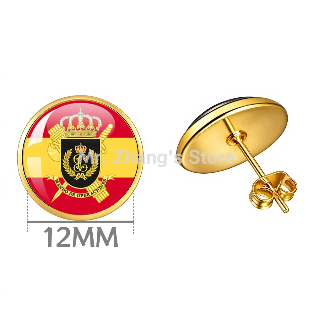 The Kingdom of Spain National Police 12MM Glass Cabochon Ear Stud Classic 1 Pair Metal Earrings Accessories Jewelry
