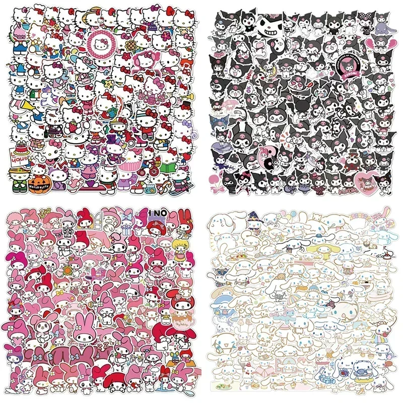 50Pcs Sanrio Hello Kitty Kuromi Melody Cinnamoroll Sticker Kawaii Laptop Skin DIY Diary Stationery Stickers Kids Toys Gifts New