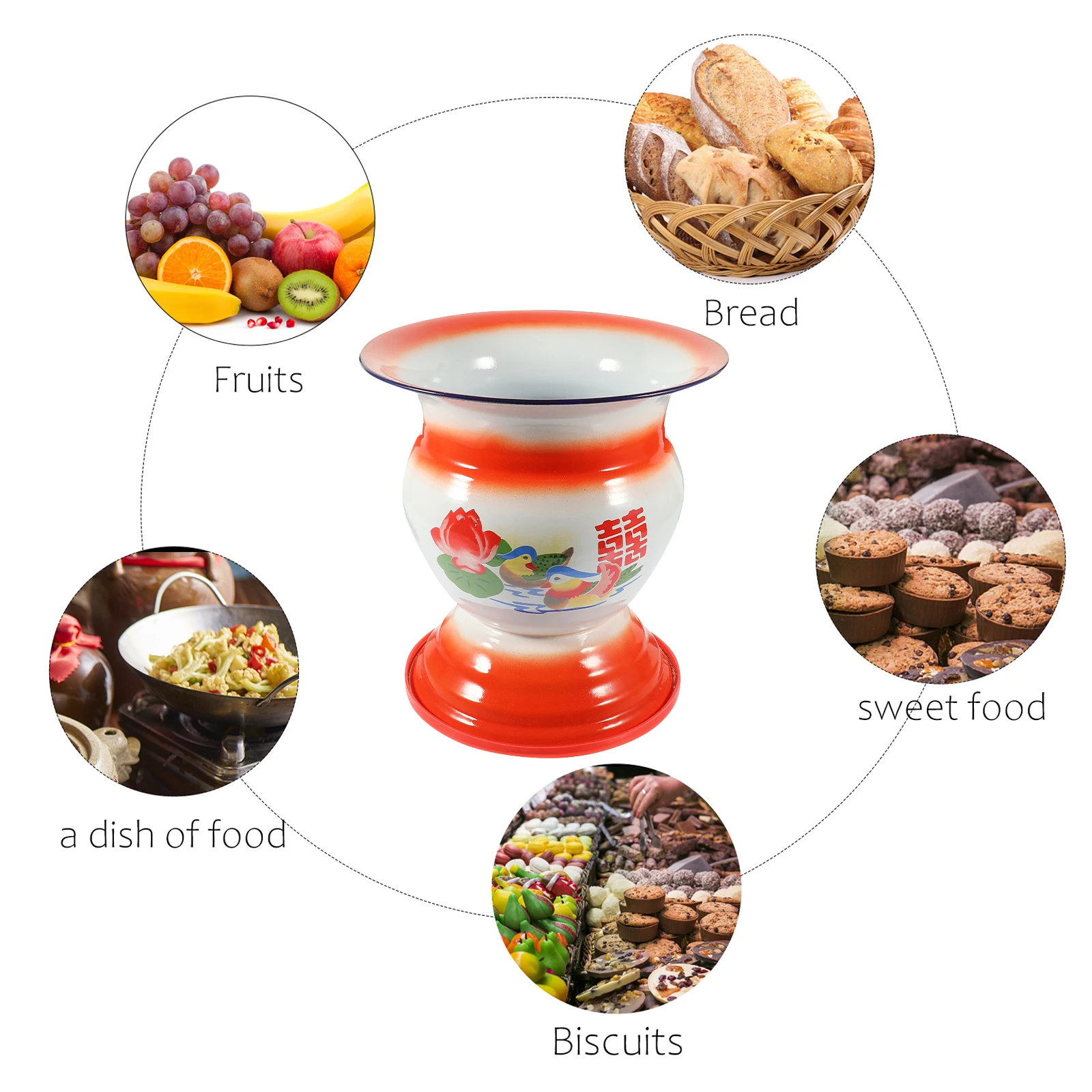 

Enamel Fruit Storage Basket Red Baskets Creative Shape Chinese Theme Xi Joy Kitchen Counter Decor Premium Material