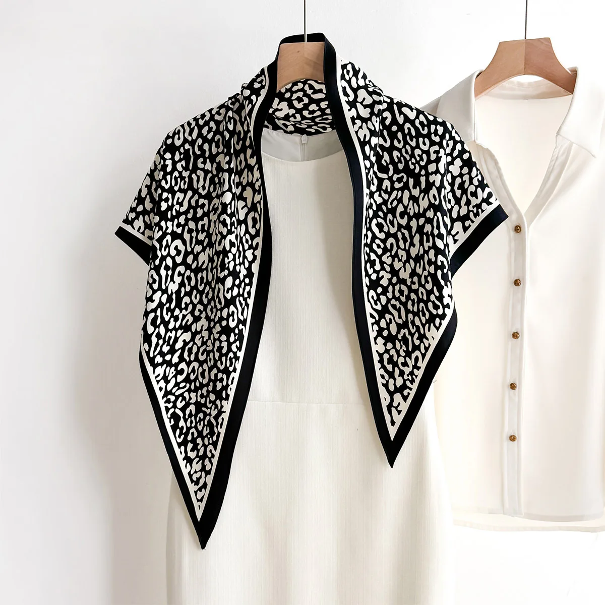 Leopard Printed Square Scarf For Women Soft Stain Imitation Silk Scarves Bandanas Luxury Hijab Neckerchief Elegant  Shawl Wraps