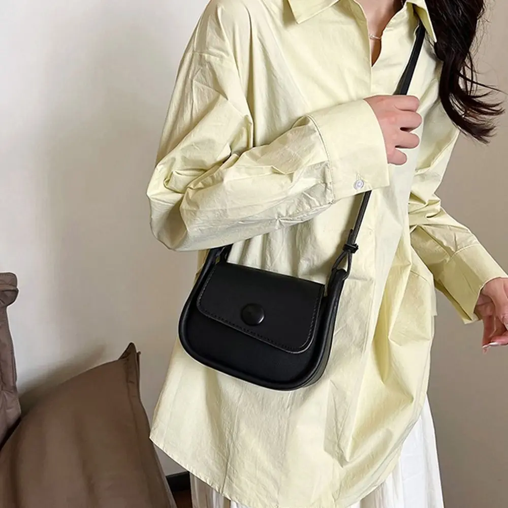 

Korean Style Shoulder Bag Solid Color PU Leather Small Square Saddle Bag Large Capacity Handbag Crossbody Bag Office Worker
