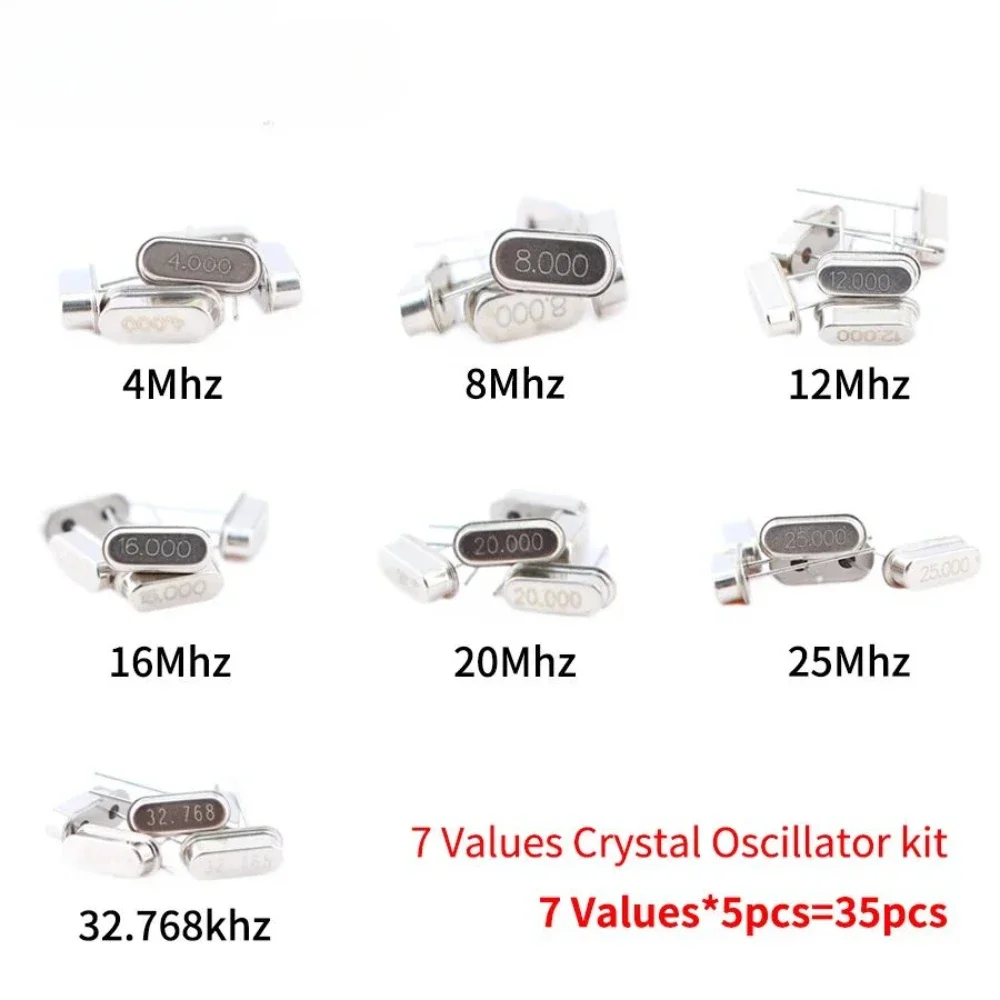 35pcs/Lot Crystal Oscillator Electronic Kit, HC-49S 7 kind DIP Quartz Oscillator 32.768Khz 4Mhz 8Mhz 12Mhz 16Mhz 20Mhz 25Mhz