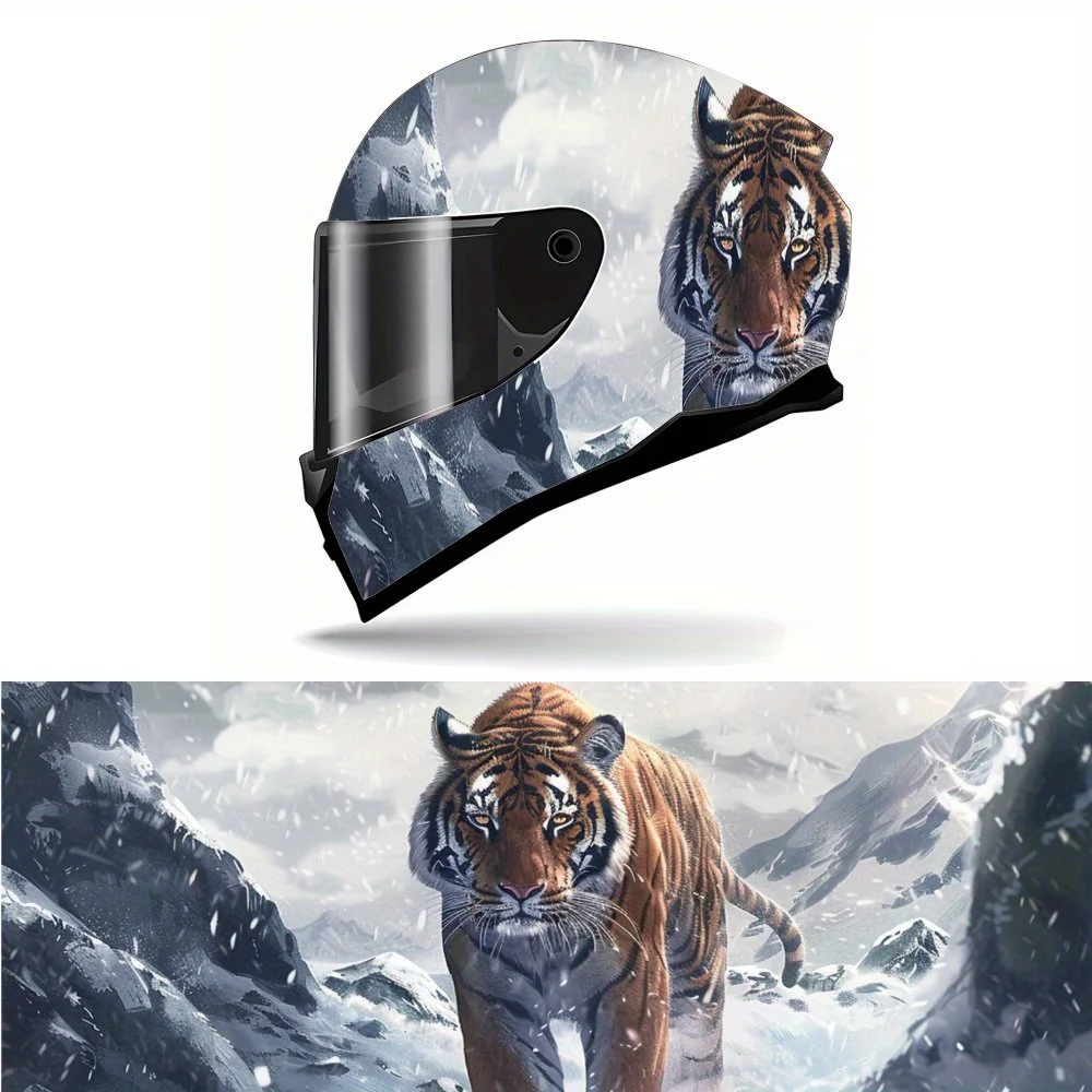 

The Tiger Walking in The Storm Snow Mountain Valley Print Full Helmet Wrap Sticker Motorcycle Helmet Racing Graphic Decal Vinyl