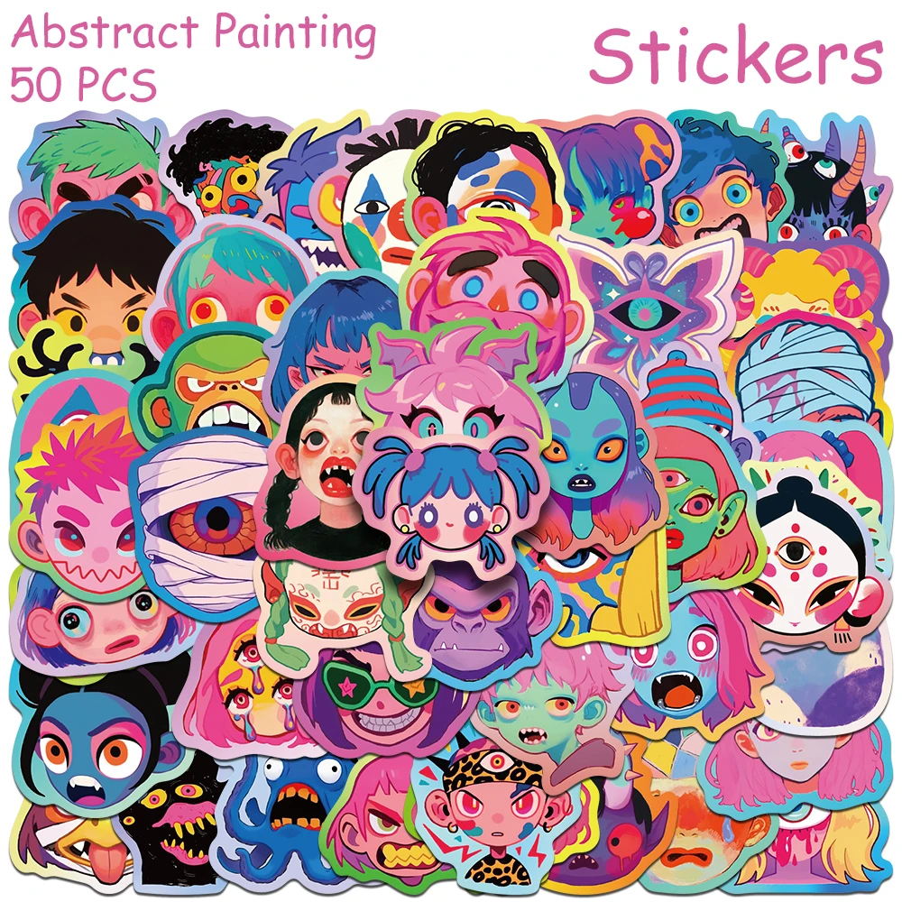 

50pcs Funny Abstract Painting Stickers Decals For Phone Laptop Suitcase Scrapbook DIY Cartoon Aesthetic Stickers Creative Gifts