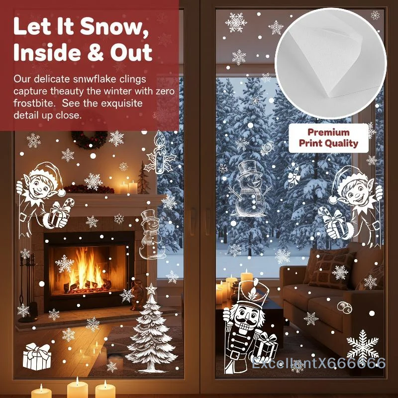 Christmas Window Clings 2 Sheets No Residue Removable Waterproof Decals for Winter Holiday Cafe Shop Window Decor