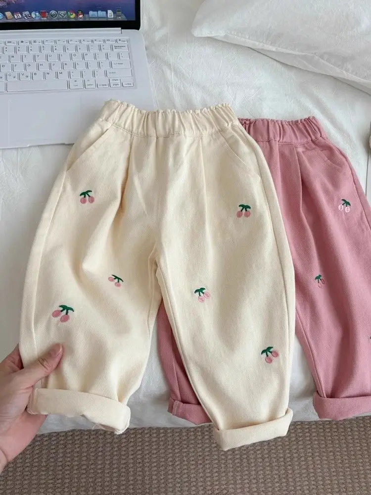 Children\'s pants Spring and Autumn new baby beige casual pants Cotton girls\' pants Fashion