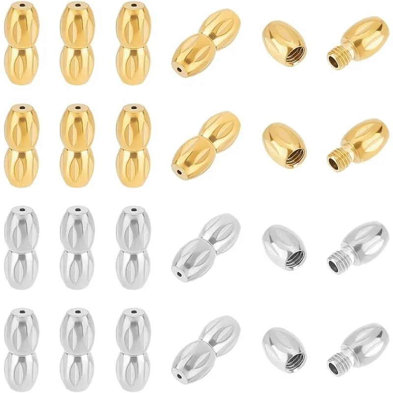 

10 Sets 2 Colors 304 Stainless Steel Screw Clasps Oval Necklace Clasp Connector Metal Barrel Cord End Caps Clasps for Bracelet