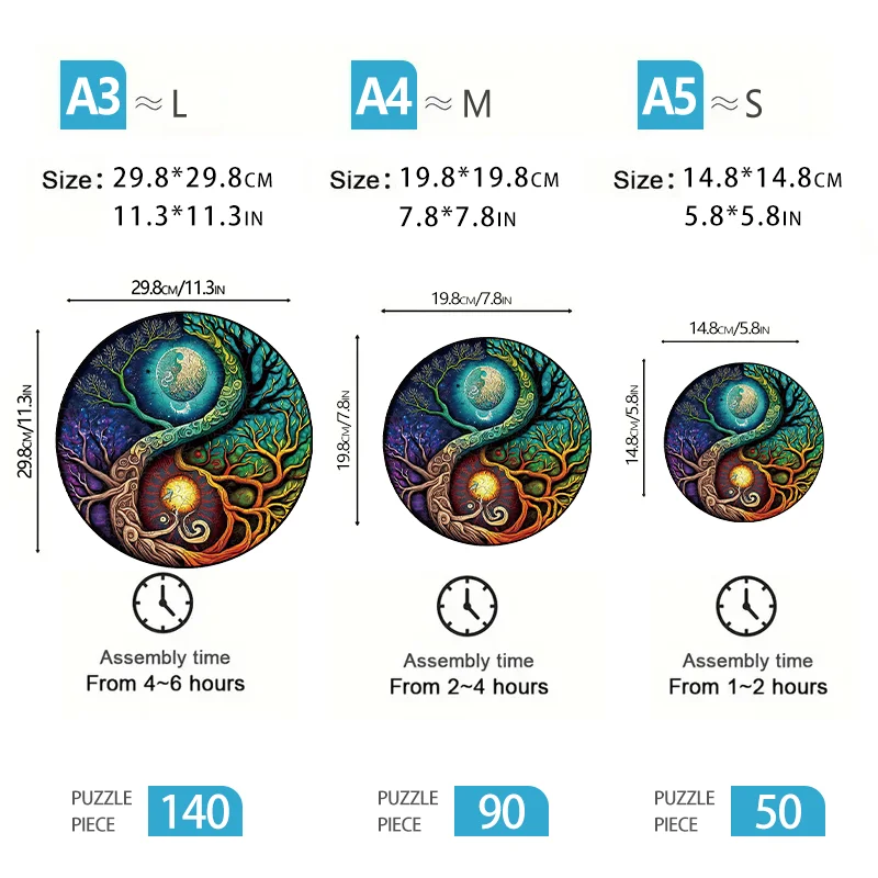 Diagram Tai Chi Płaskie drewniane puzzle Rodzinna atmosfera imprezy Dekoracja ścienna Interaktywna gra logiczna dla rodziców i dzieci