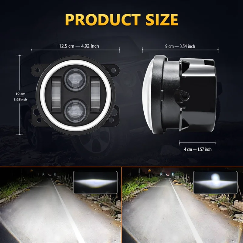 4 Inch Angel Eyes LED Fog Light Car Front Foglight Replacement Auto Lamp DRL Driving Fog Lamp for Offroad 4X4