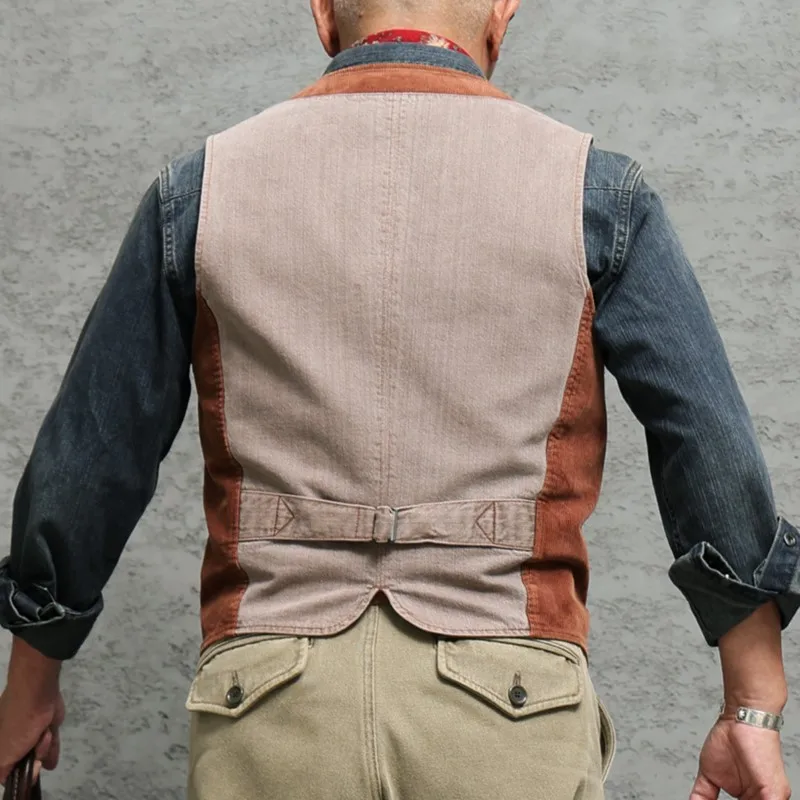 Amekaji American Vintage Brick Red Corduroy Vest Man Vulcanized Dyed Washed Corduroy Vest