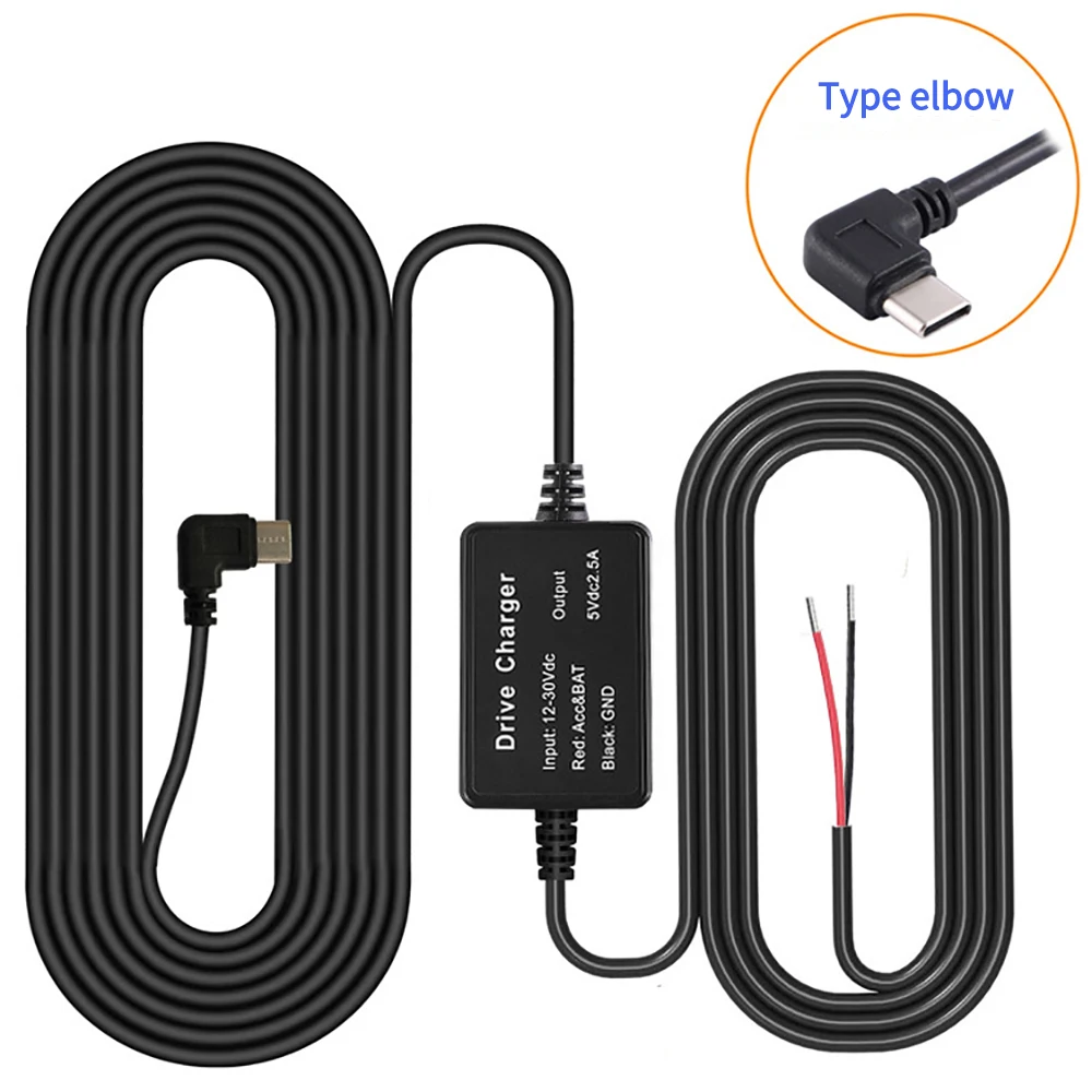 Caricatore Per Dashcam V1 – 12V A 5V/2.5A Con Cavo Type-C A 90° Da 3.5m E Porta USB Extra, Per Frvesroe V1
