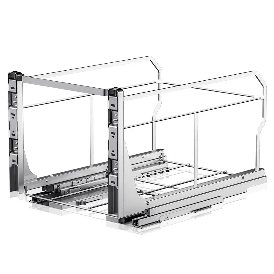 

Double Pull Out Trash Can Under Cabinet with Push to Open Slides, Heavy Duty Under Sink Garbage Can Kit for Kitchen, Not Include