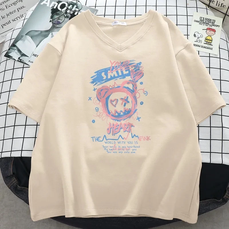 Plus Size 6XL 150KG Japanese Harajuku Kawaii Tops Bear Letter Cotton T-shirt Short Sleeve Casual Big Size Cartoon tees