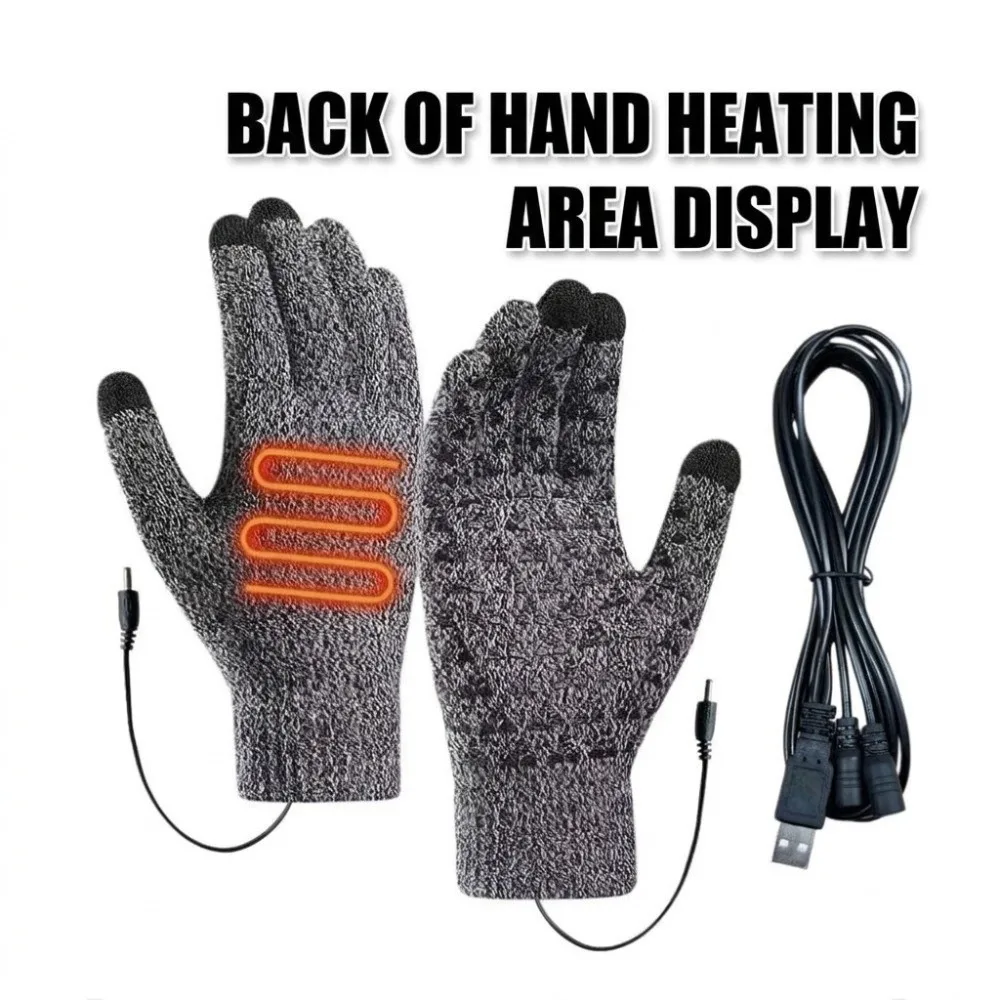Windproof USB Electric Heating Gloves Touchscreen Full Finger Men Finger Gloves Thickened Anti Slip Hand Warmer Gloves Outdoor