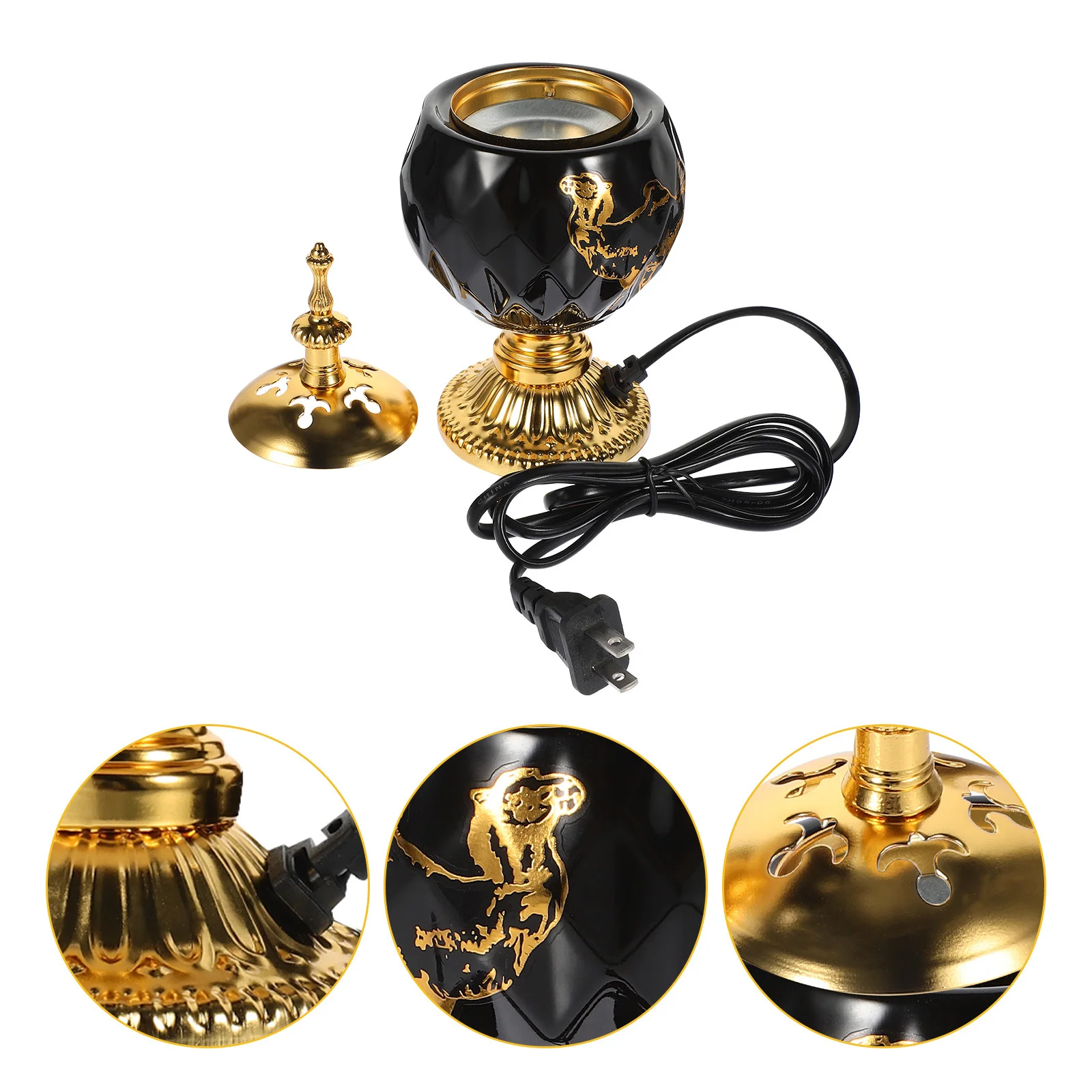 

Electric Incense Burner Arabic Style Plug In Aroma Burner Vintage Metal Censer For Home Temple Decor Table Centerpiece 110V