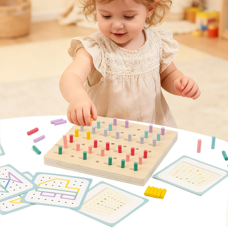 

Wooden Geoboard with Bands Shape Puzzle with Pattern Cards Graphical Educational Toys Gifts for Birthday Children Kids Festival