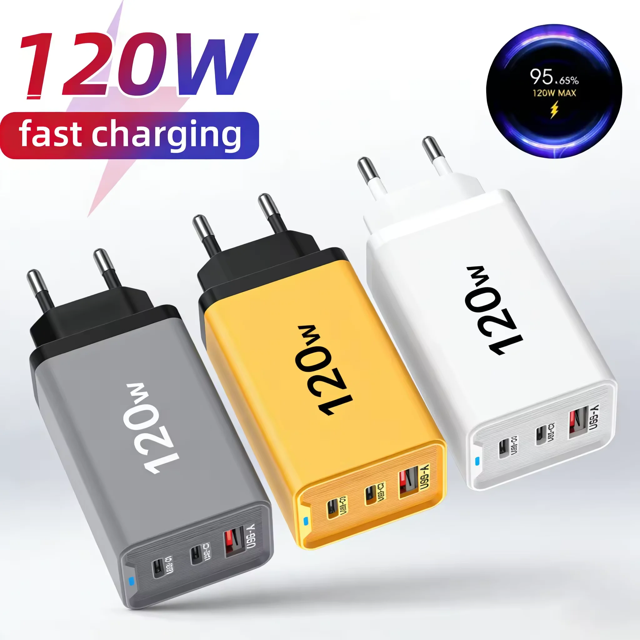 120W 3 Ports USB Fast Charger PD Type C Charger For Universal USB device Power Adapter QC 3.0 Quick Charge Wall Charge Adapter