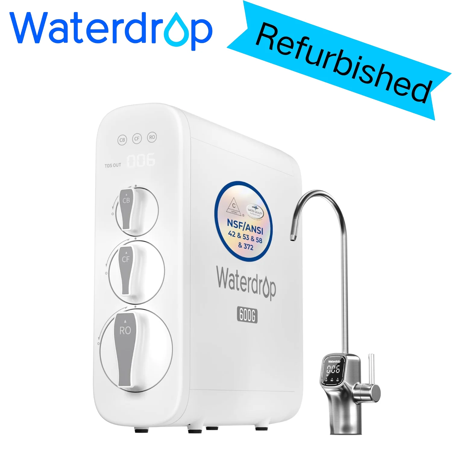 

Система обратного осмоса Waterdrop G3P600, 8-ступенчатый безрезервуарный фильтр для воды с обратным осмосом, сертифицированный восстановленный продукт