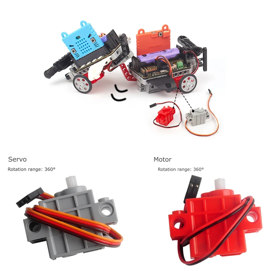 4pcs/Set Geek Programmable Servo Wheel Motor Power Functions  Servos Assembled Bricks DIY Parts For Smart Car/Robot Model Toys