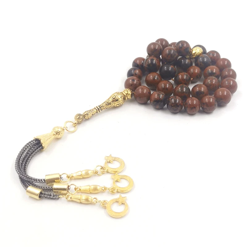 

Tasbih Natural Red Obsidian Rosary bead stone 33 Muslim misbaha Black Matel tassel Islamic prayer beads Adha Eid gift