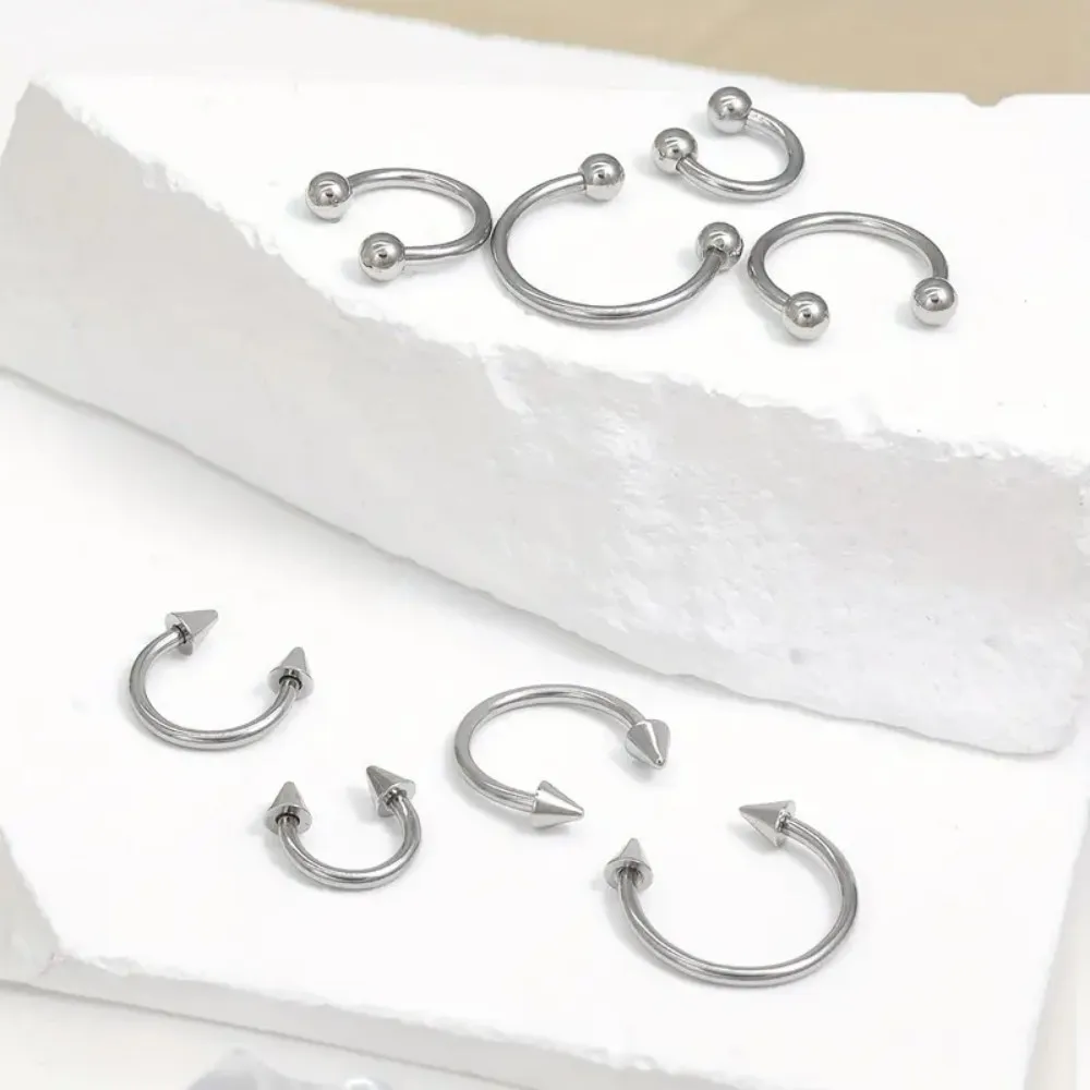 4pcs Simple Stainless Steel Nose Septum Ring Horseshoe Spiral Ear Screen Cartilage Earrings Lip  Eyebrow Piercing Jewelry Y2K