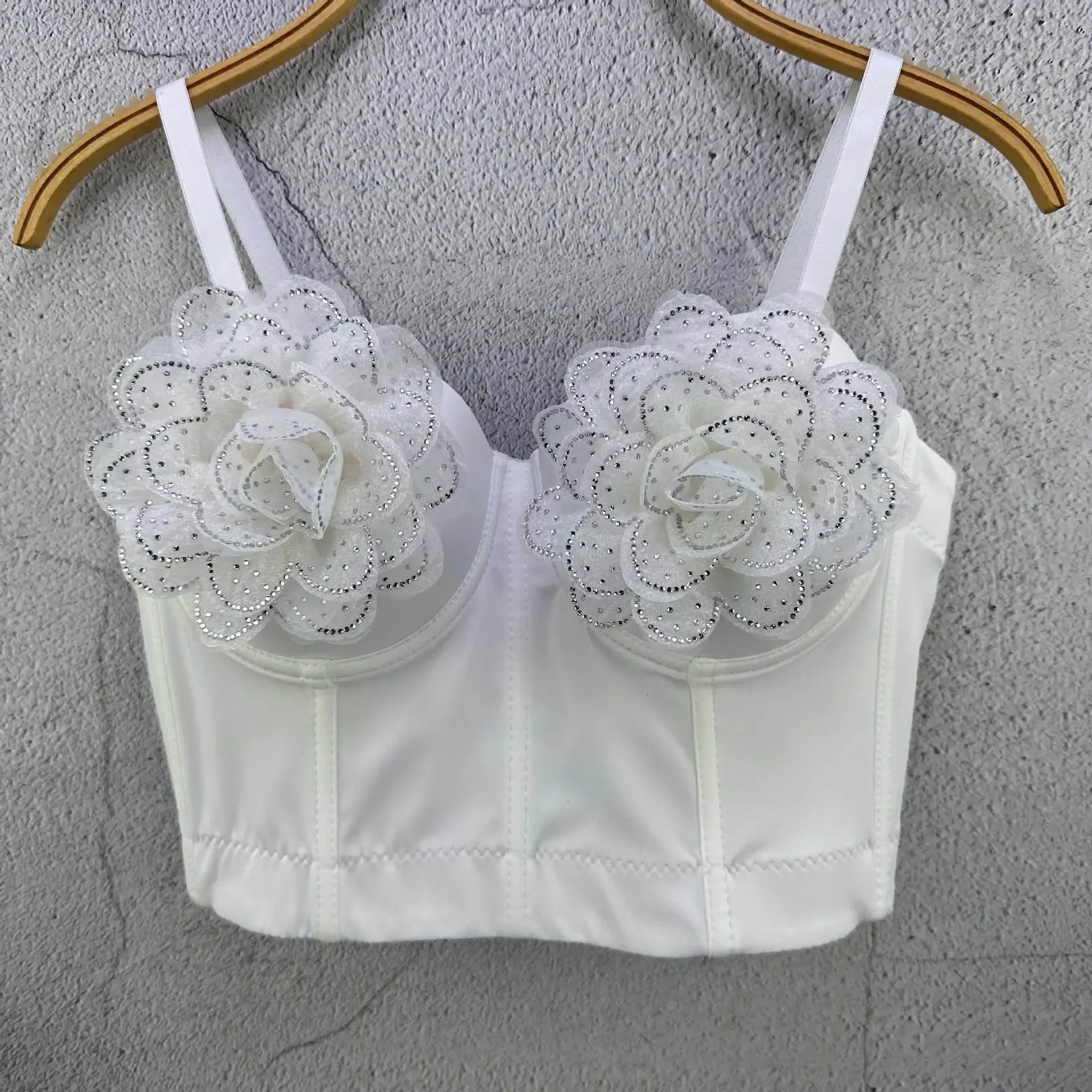 Fishbone Tube Top Type Flower Hot Diamond Sling Vest Bottoming Shirt Waist Thin Outer Top Women