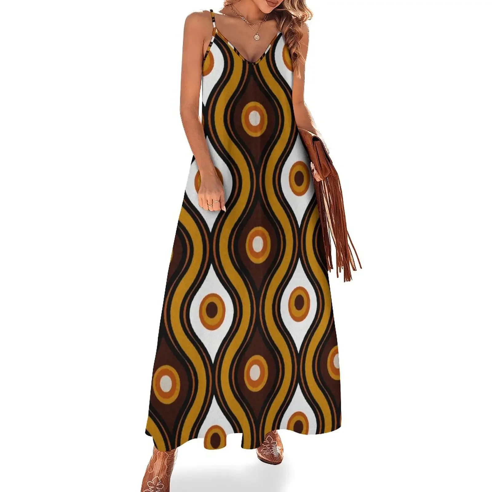 

Retro 1970's Style Seventies Vintage Pattern Sleeveless Dress Long dress Dresses dress party night dresses