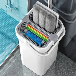 Hand Free Flat Floor Mop And Bucket Set For Professional Home Floor Cleaning System With Washable Microfiber Pads For Hardwood