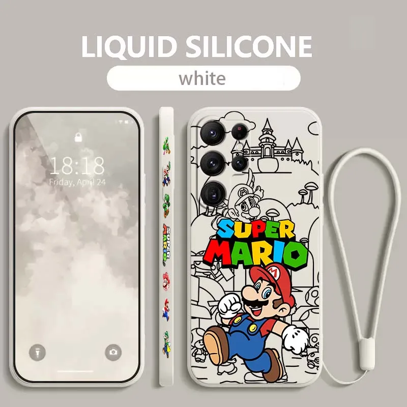 

Fashion M-Marios Cartoon For Samsung Galaxy S25 S24 S23 S22 S21 S20 Ultra Plus FE 5G Liquid Left Rope Cover Phone Case