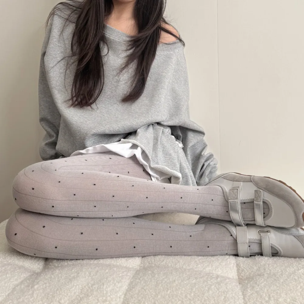 Autumn Cotton Wide Stripe Polka Dot Slightly Tights for Girl Slimming Smooth High Stretch Right Angle Heel Tights for Women