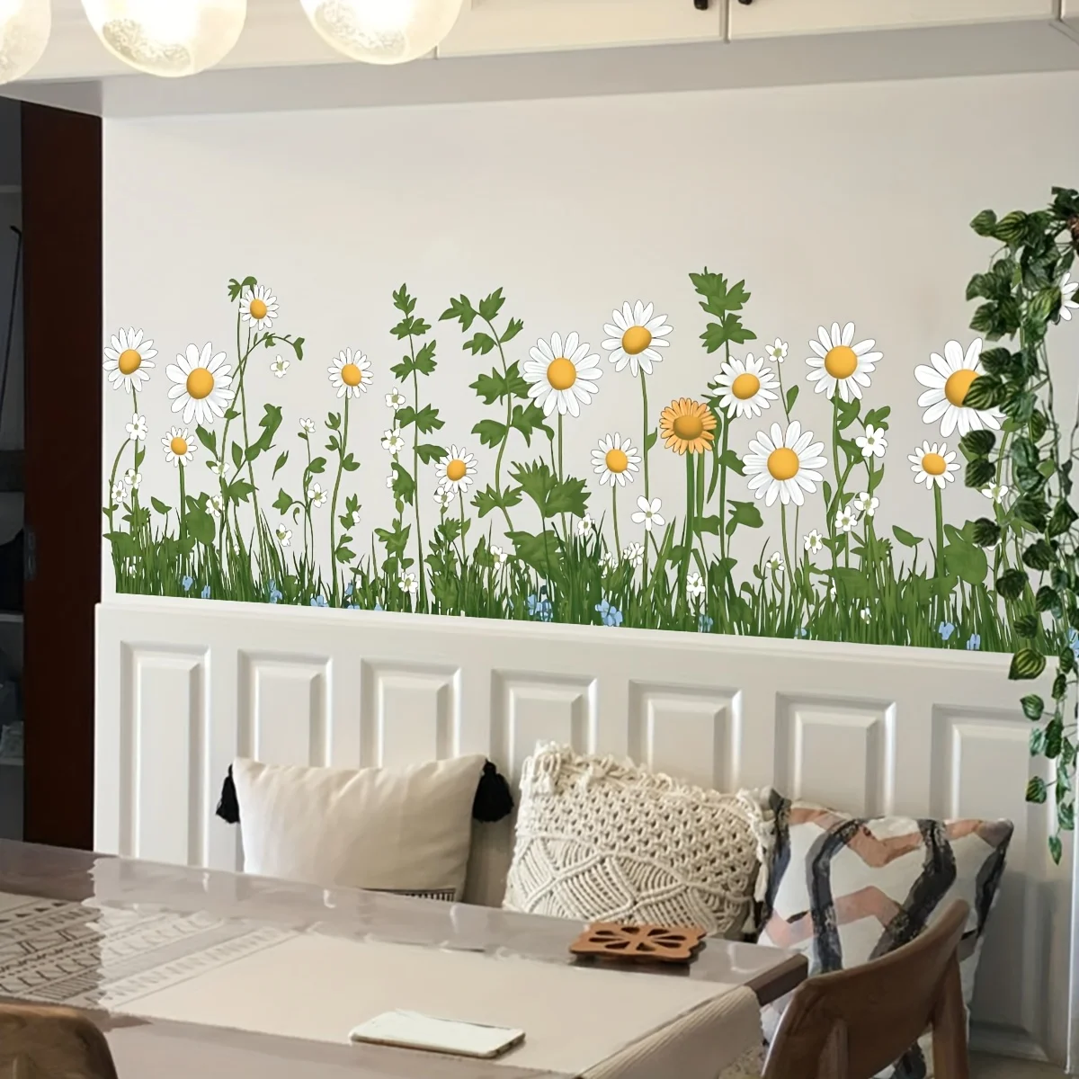1 قطعة شارات جدارية كبيرة الأزهار ديزي خلفية مثل الحدود الديكور غرفة المعيشة غرفة نوم المطبخ القابلة للإزالة البلاستيكية ديكور غرفة نوم