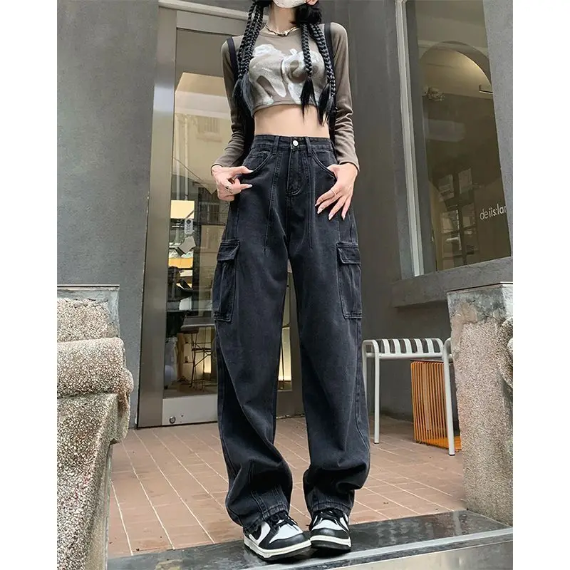 Trendy Hip Hop Black Baggy Jeans Yk2 Girls High Waist Wide Leg Denim Pants 90s Vintage Emo Streetwear Female 2000s Clothes Y2k