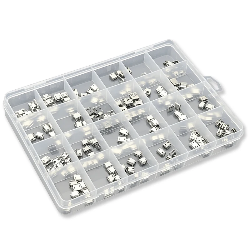 120PCS-24Models Micro USB Connector Kit Female Mini Usb Soldering Connectors Diy For MP3/MP4/MP5 SMD DIP Socket With Box