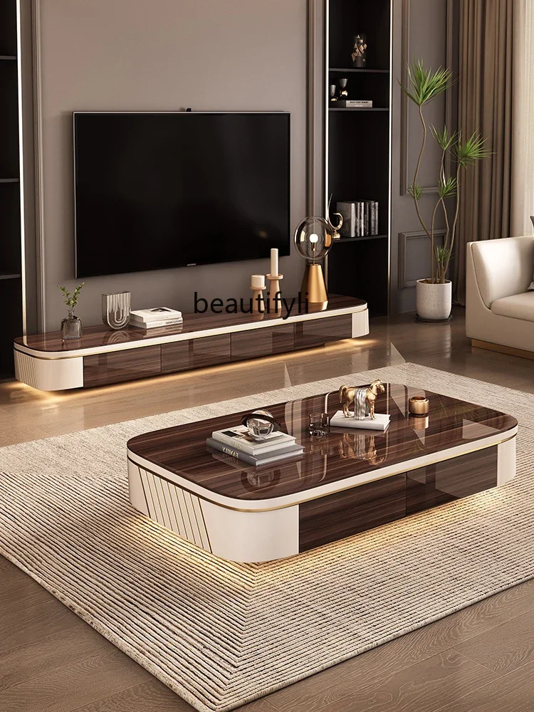 

TV cabinet coffee table combination household floor motor cabinet, living room extended floor cabinet light luxury high-end