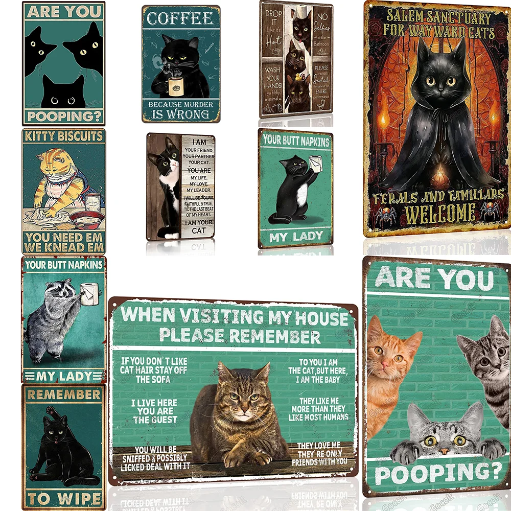 Whimsical Feline Bathroom Metal Sign 8x12 Inch - Ultimate Cat Lover's Wall of Fame Decor for Global Pet Enthusiasts