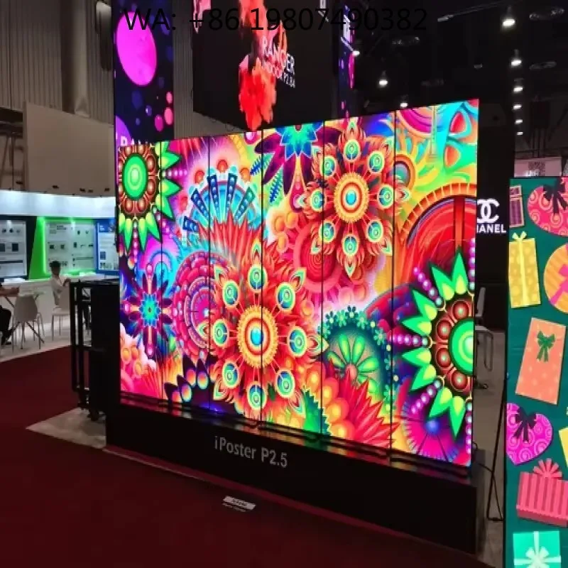 P2.5 Mirror LED Poster Screen, Portable Stand Full Color Panel for Indoor Commercial Advertising and Event Decoration