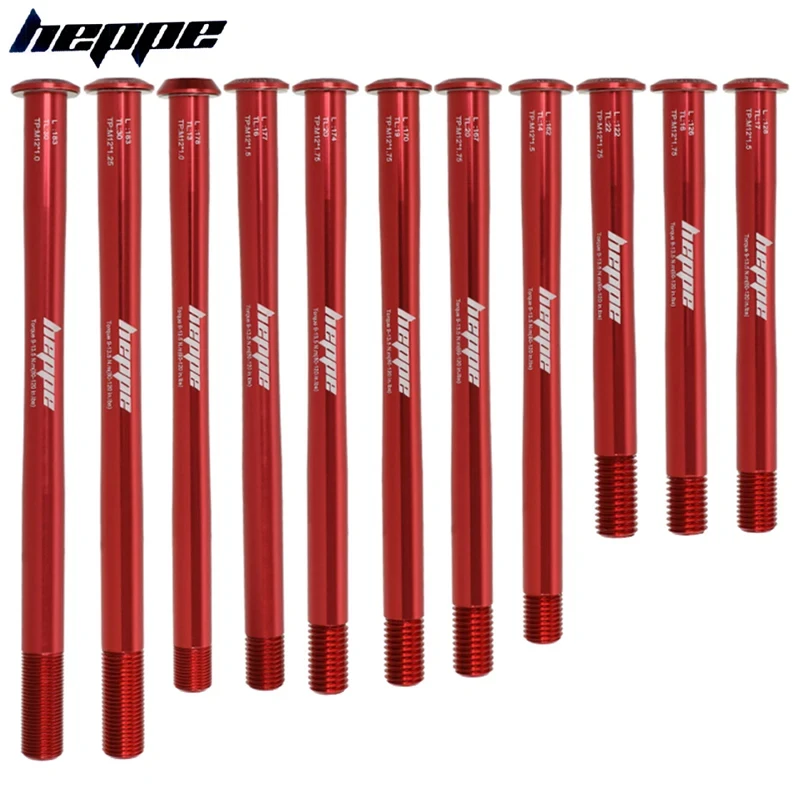 HEPPE MTB Road Bike Ultra Light Thru Axle Front Fork 12x100 12x110 Rear Hub Thru Axle 12x142 12x148 Red Thru Axle P1.0/1.5/1.75