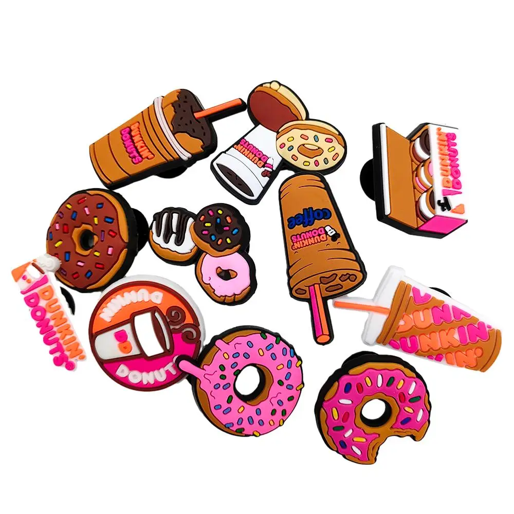 Hot Sale 11Pcs/Set Food Shoe Charms Buckle Dunkin Donuts PVC Beverage Shoe Charms for Shoe Decoration Kids Accessories