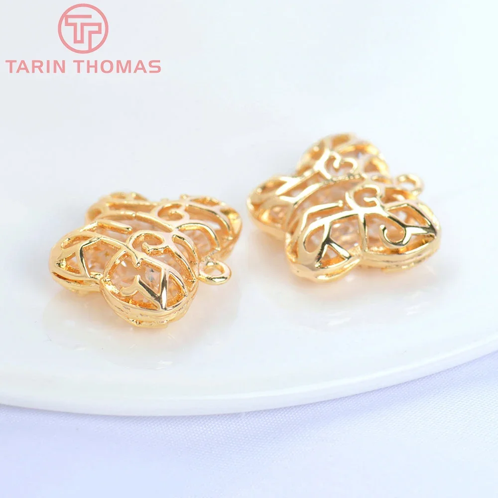 

(5546) 4PCS 18x16MM 24K Gold Color Brass with Zircon Butterfly Hollow Out Charms Pendants High Quality Jewelry Making Findings