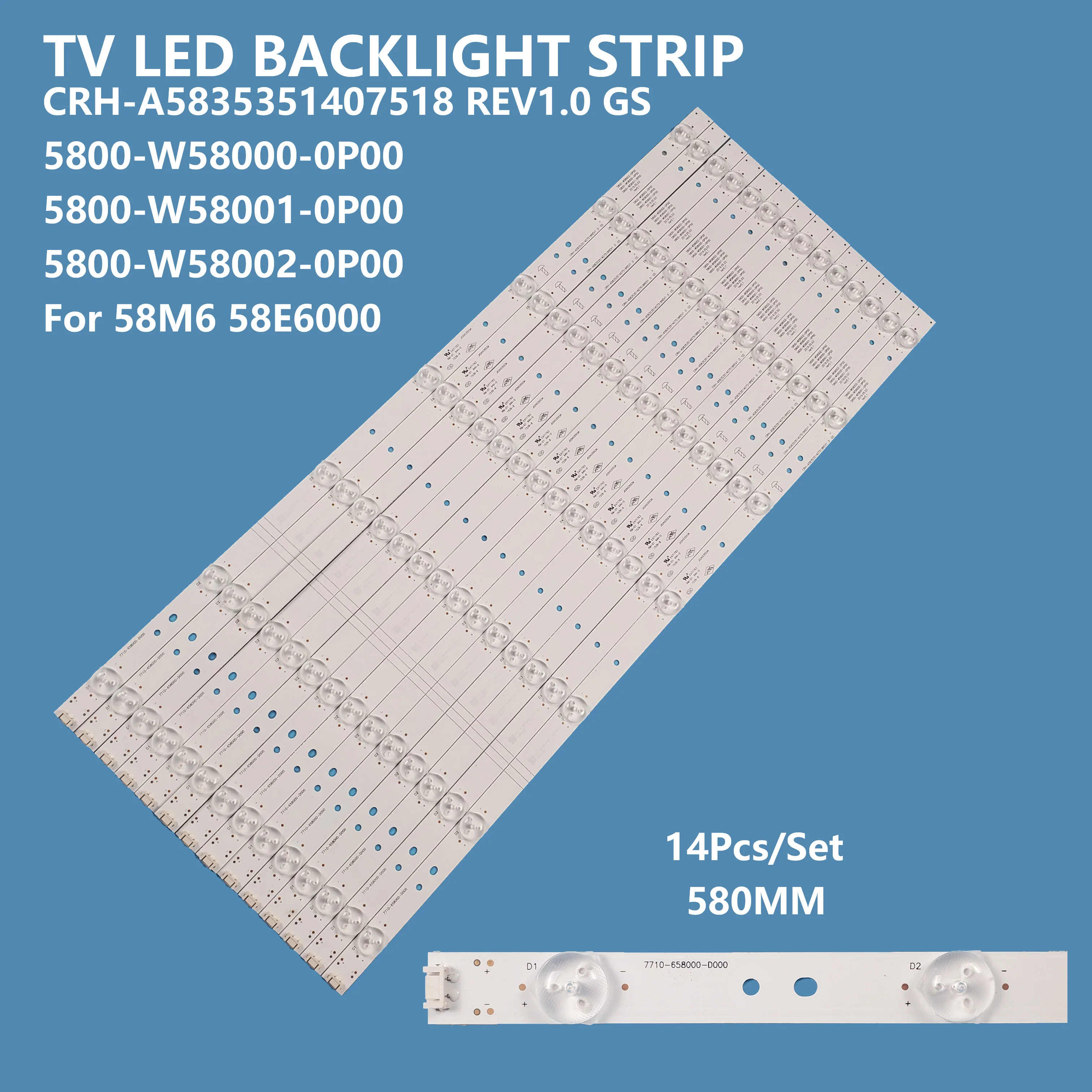 14Pcs/set TV LED Backlight Strip CRH-A5835351407518 REV1.0 GS Light Bar for Skywort 58inch 58V6 Accessories Repair 580MM