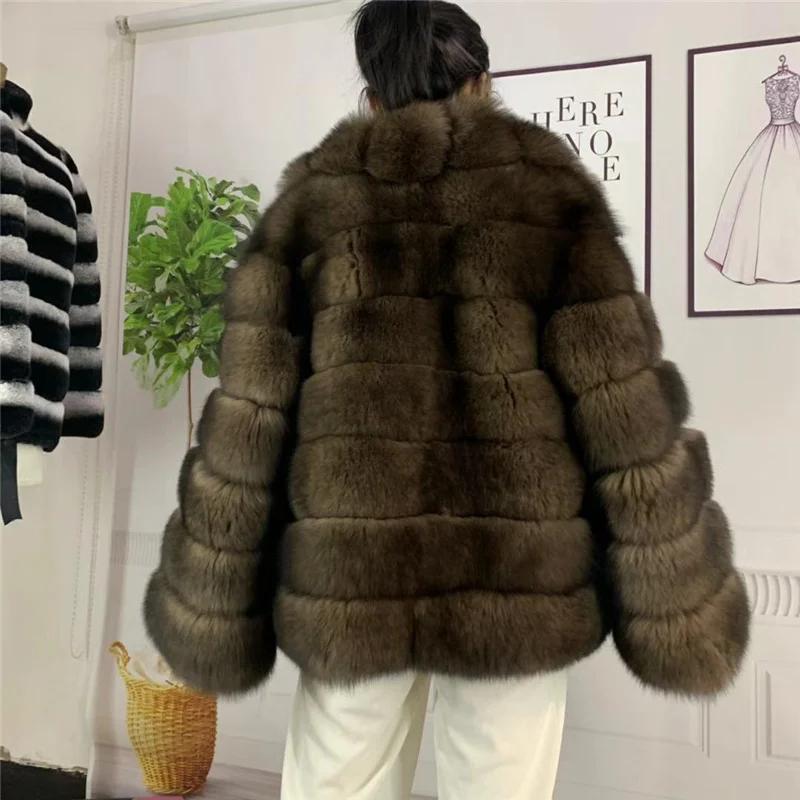 Fashion Jackets Thick  Streetwear 25 34 Solid Silk Fur Real Fur Winter Women 2022 Natural Fox Fur Sable Color