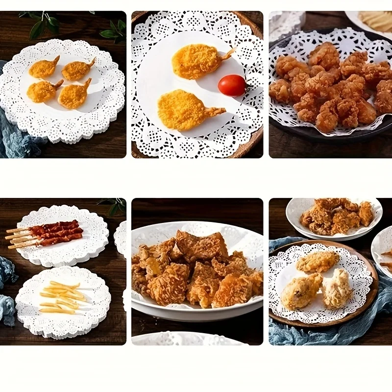50/100 Stück Tischsets aus Papier mit Spitzenrand, Cupcake-Untersetzer für frittierte Speisen, Desserts, Partys, Hochzeiten, Tischdekoration, Küchen-Backutensilien – Detail 24