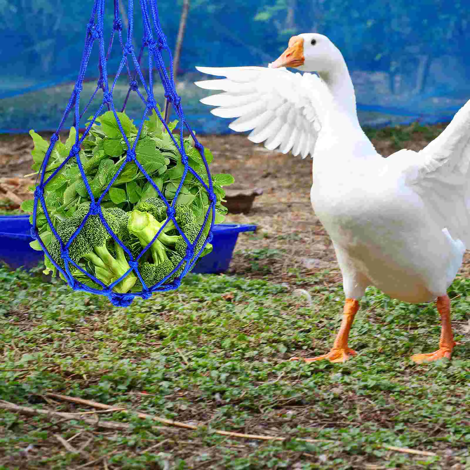 Grande alimentador de gado saco de alimentação vegetal brinquedo comida corda trançada feno galinhas azul malha de náilon alimentadores de pássaros